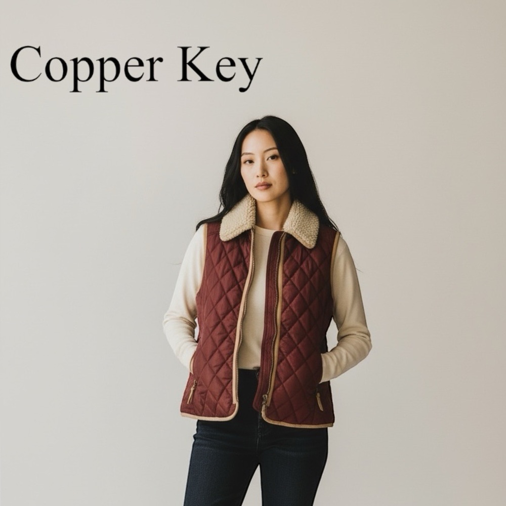 Copper Key Quilted Vest Sherpa Collar Maroon Women’s XS